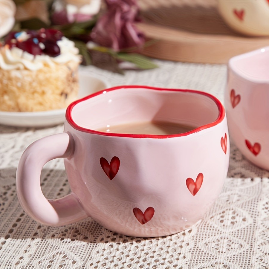 YUMIPLUS Romantic Ceramic Coffee Mug 9.5oz  Heart Pattern Love-Inspired Cup for Couples & Everyday Use