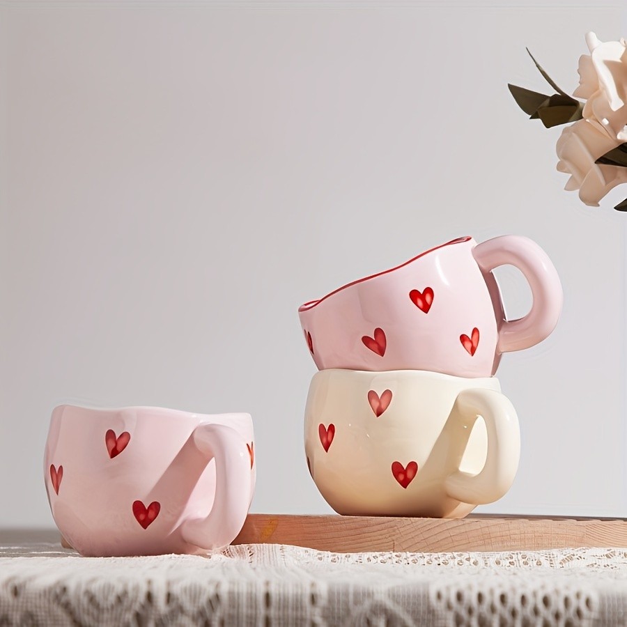 YUMIPLUS Romantic Ceramic Coffee Mug 9.5oz  Heart Pattern Love-Inspired Cup for Couples & Everyday Use