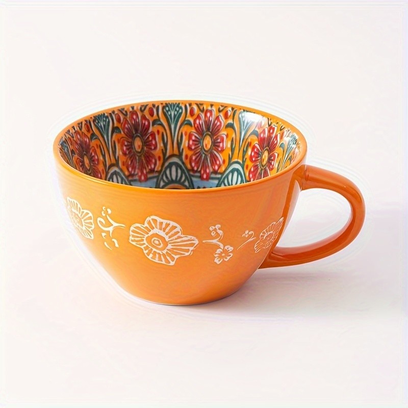 YUMIPLUS 15oz Bohemian Ceramic Breakfast Cup  Large Capacity Water, Milk & Coffee Mug (Microwave-Safe)