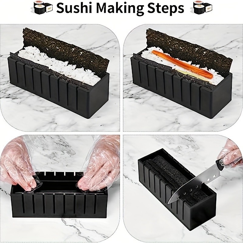 YUMIPLUS 10pcs Sushi Making Kit  Premium Sushi Maker Set with Rice Roll Molds, Spreader & Chopsticks for Easy Homemade Sushi