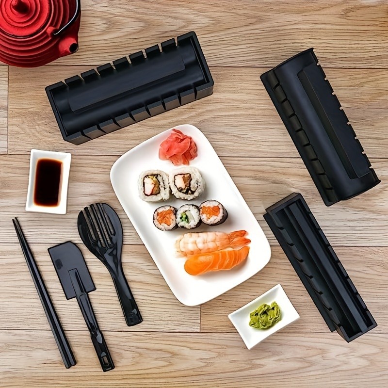 YUMIPLUS 10pcs Sushi Making Kit  Premium Sushi Maker Set with Rice Roll Molds, Spreader & Chopsticks for Easy Homemade Sushi