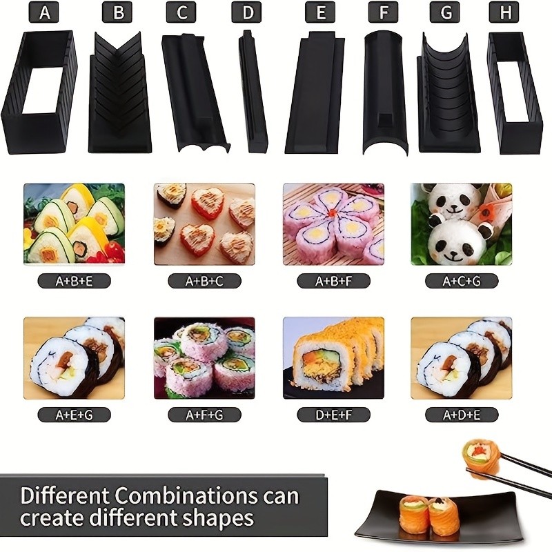 YUMIPLUS 10pcs Sushi Making Kit  Premium Sushi Maker Set with Rice Roll Molds, Spreader & Chopsticks for Easy Homemade Sushi