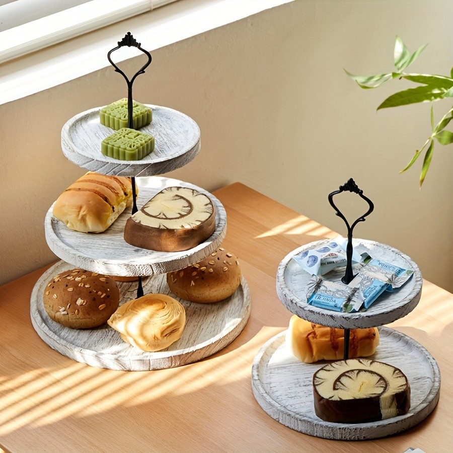 YUMIPLUS Rustic 2-Tier Wooden Cake Stand  Farmhouse Cupcake Display with Iron Accents for Weddings, Birthdays & Parties