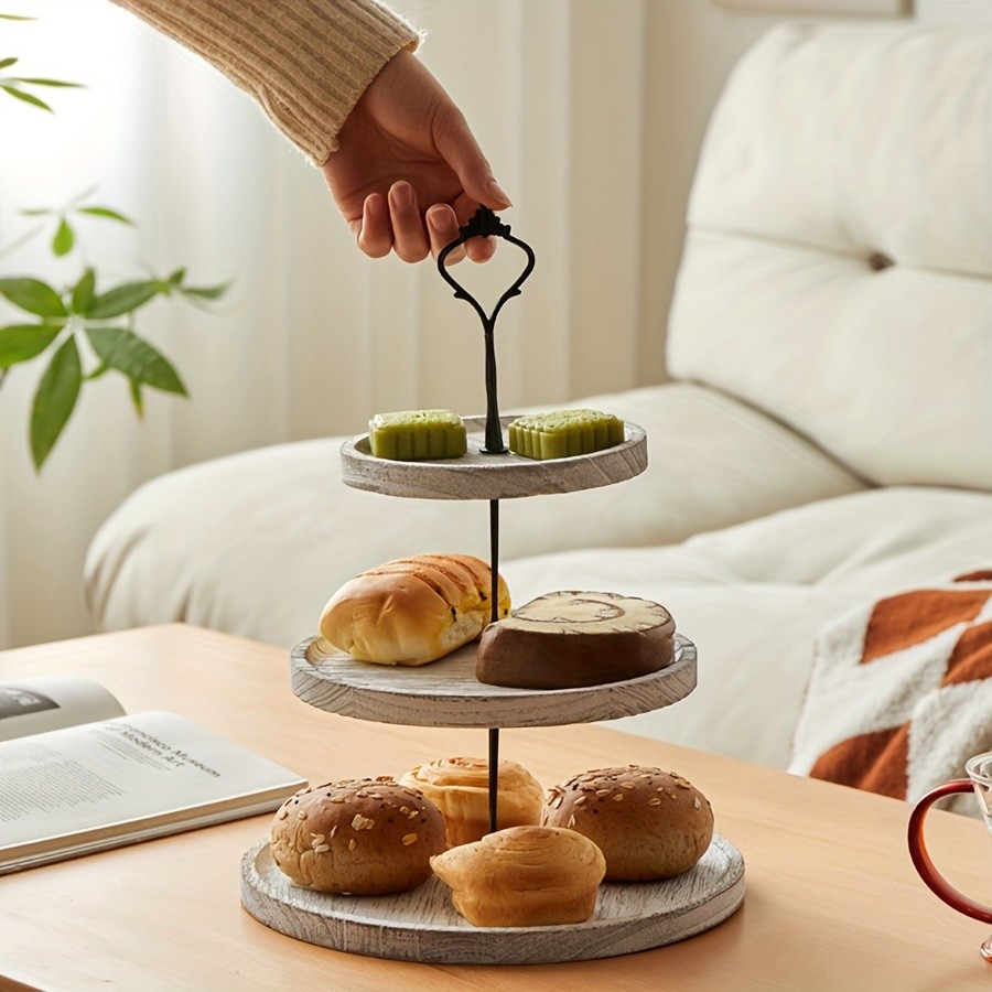 YUMIPLUS Rustic 2-Tier Wooden Cake Stand  Farmhouse Cupcake Display with Iron Accents for Weddings, Birthdays & Parties