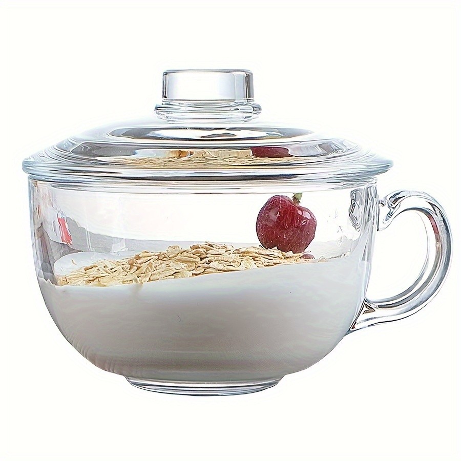 YUMIPLUS 17oz Clear Glass Cup with Lid  Large Coffee & Breakfast Mug for Tea, Milk, Oats & Yogurt