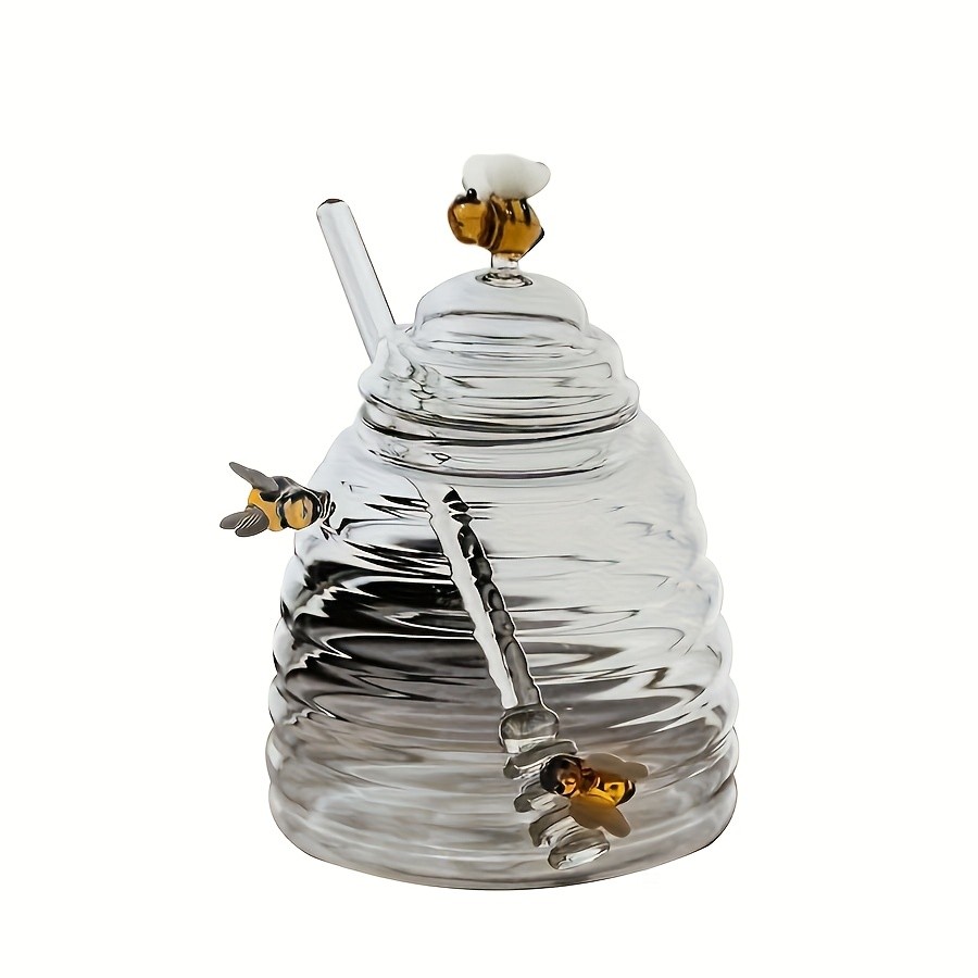 YUMIPLUS Glass Honey Jar with Dipper & Lid  High Borosilicate Transparent Honey Container with Cute Bee Decorations