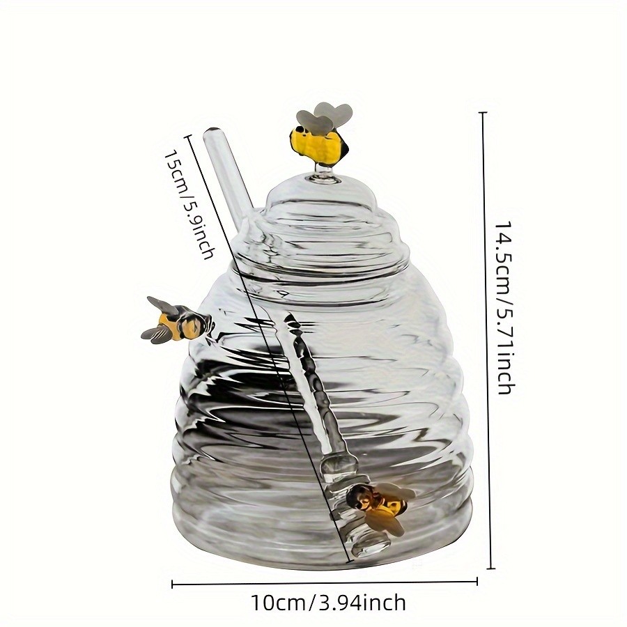 YUMIPLUS Glass Honey Jar with Dipper & Lid  High Borosilicate Transparent Honey Container with Cute Bee Decorations