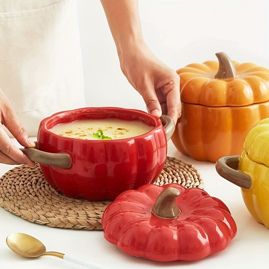 YUMIPLUS Dutch Oven Pumpkin Dish 50OZ Premium Festive Ceramic Casserole