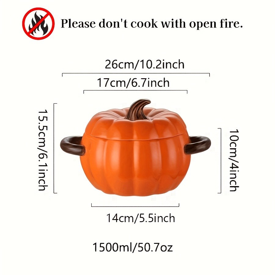 YUMIPLUS Dutch Oven Pumpkin Dish 50OZ Premium Festive Ceramic Casserole