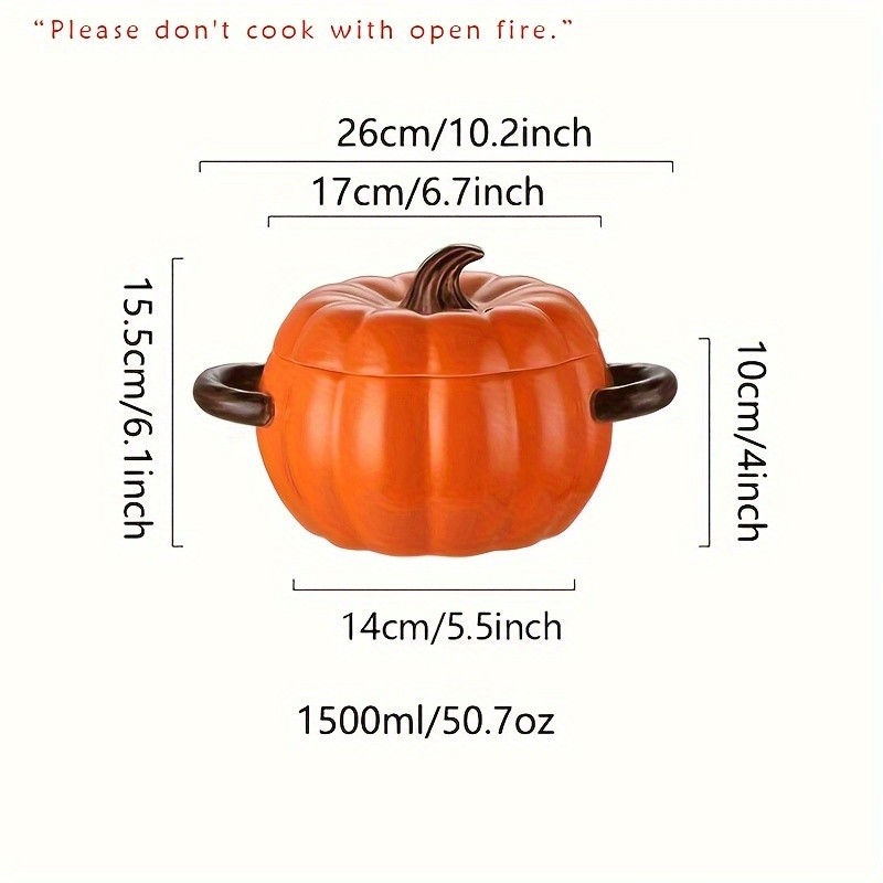 YUMIPLUS Dutch Oven Pumpkin Dish 50OZ Premium Festive Ceramic Casserole