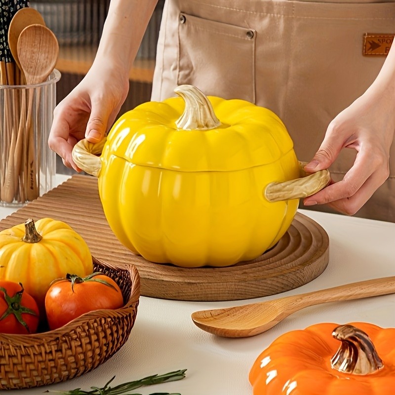 YUMIPLUS Dutch Oven Pumpkin Dish 50OZ Premium Festive Ceramic Casserole