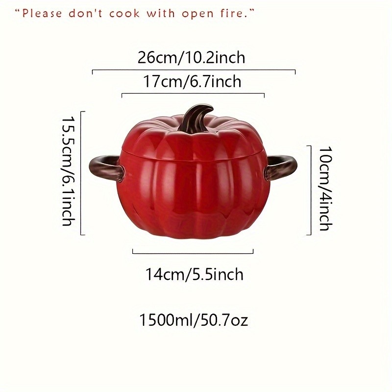 YUMIPLUS Dutch Oven Pumpkin Dish 50OZ Premium Festive Ceramic Casserole