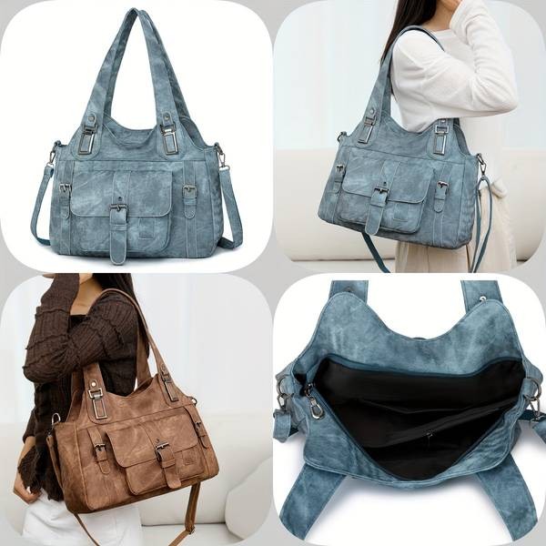 Taole Womens Retro Synthetic Tote Bag  Vintage Style with Detachable Strap & Golden-Tone Hardware