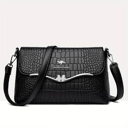 Small Square Crossbody Shoulder Bag  Solid Color PU Mini Messenger Purse with Zipper Closure