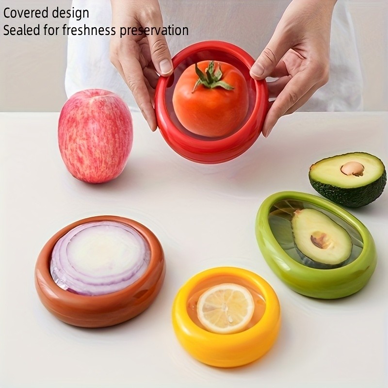 YUMIPLUS Silicone Vegetable Storage Set (4pcs) Reusable Freshness Keepers for Avocado, Onion, Tomato & Lemon