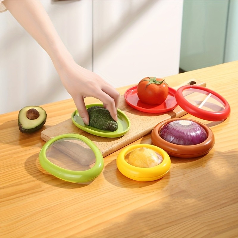 YUMIPLUS Silicone Vegetable Storage Set (4pcs) Reusable Freshness Keepers for Avocado, Onion, Tomato & Lemon