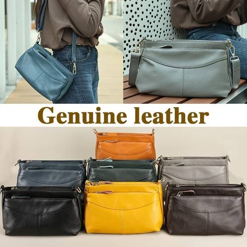 NIUCUNZH Womens Genuine Leather Crossbody Bag  Sleek Black Handbag with Detachable Strap & Multiple Zipper Pockets