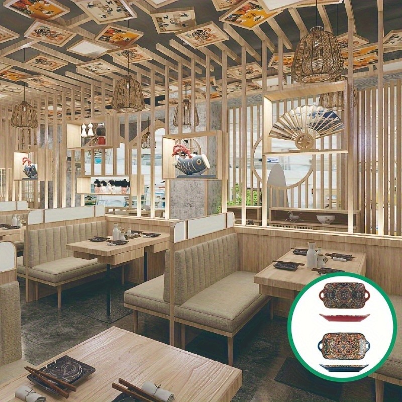 YUMIPLUS Bohemian Ceramic Serving Platter Versatile Rectangular Dish with Handles for Dining & Entertaining