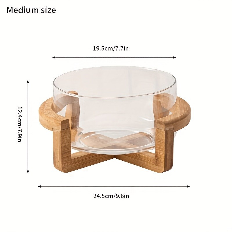 YUMIPLUS Glass Fruit Plate with Bamboo Base  Elegant Snack & Salad Bowl for Home, Restaurant & Hotel Use