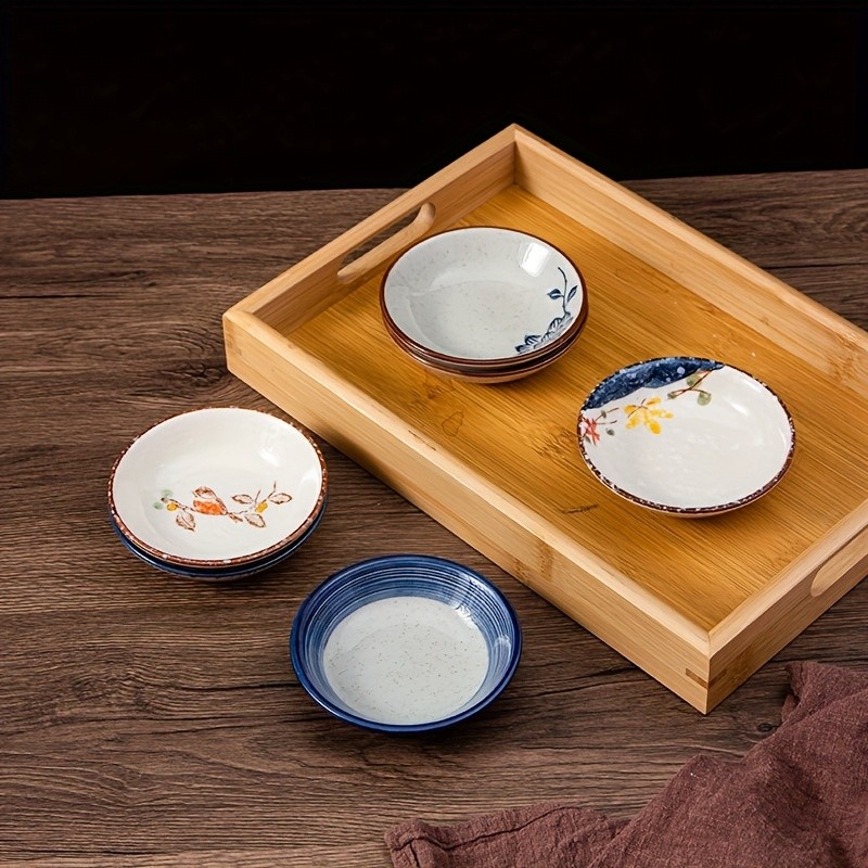 YUMIPLUS Japanese Retro Ceramic Side Dish Bowls Set (6pcs)  Traditional Porcelain Seasoning & Soy Sauce Dipping Plates