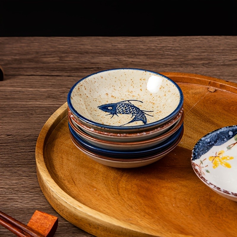 YUMIPLUS Japanese Retro Ceramic Side Dish Bowls Set (6pcs)  Traditional Porcelain Seasoning & Soy Sauce Dipping Plates