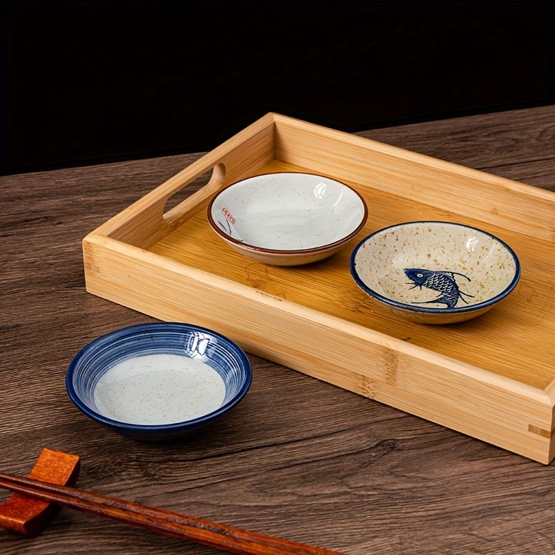 YUMIPLUS Japanese Retro Ceramic Side Dish Bowls Set (6pcs)  Traditional Porcelain Seasoning & Soy Sauce Dipping Plates
