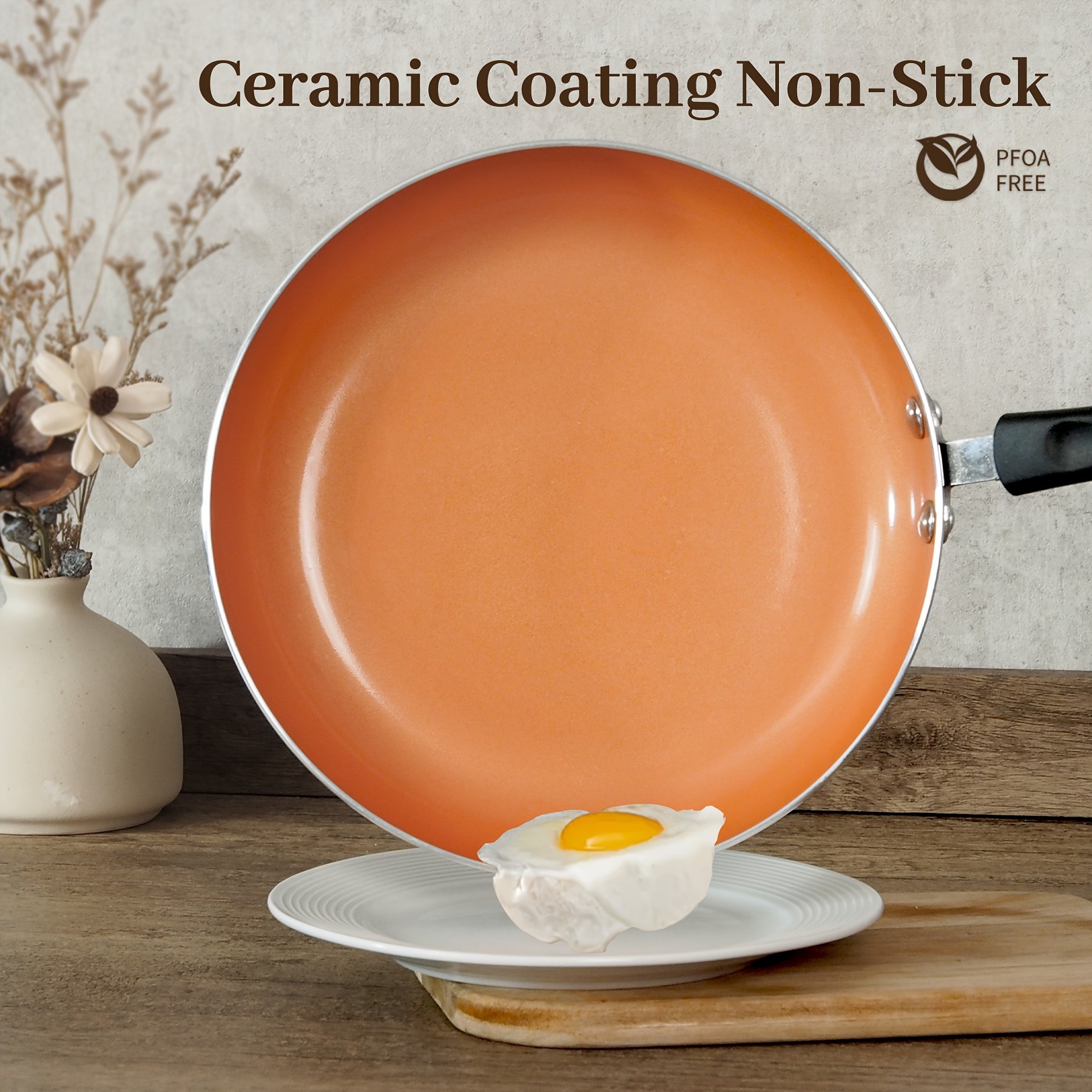 KPXSIAION Nonstick Frying Pan Set (3pcs)  Golden Ceramic Coating Induction Skillet Set for Eggs, Omelettes & Everyday Cooking