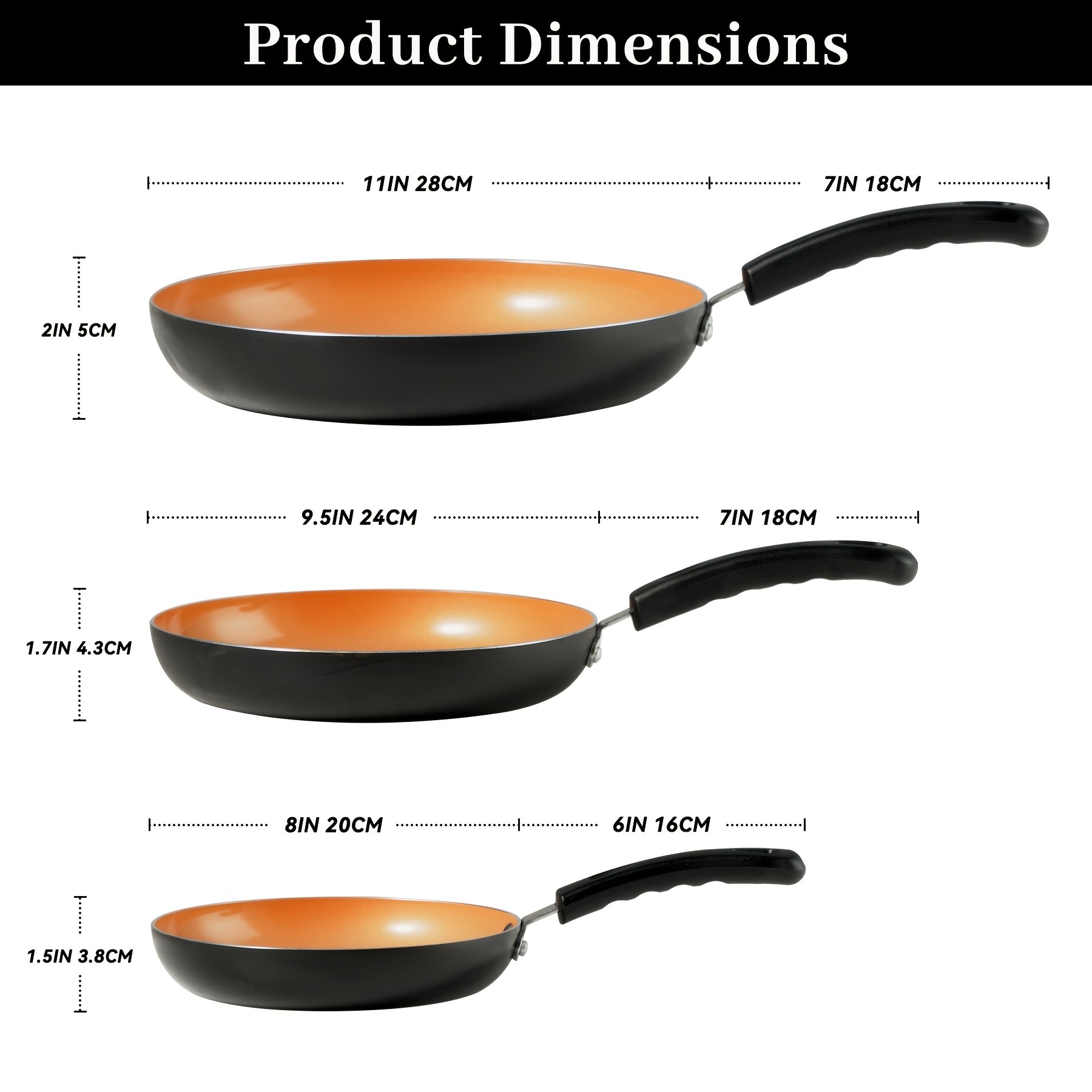 KPXSIAION Nonstick Frying Pan Set (3pcs)  Golden Ceramic Coating Induction Skillet Set for Eggs, Omelettes & Everyday Cooking