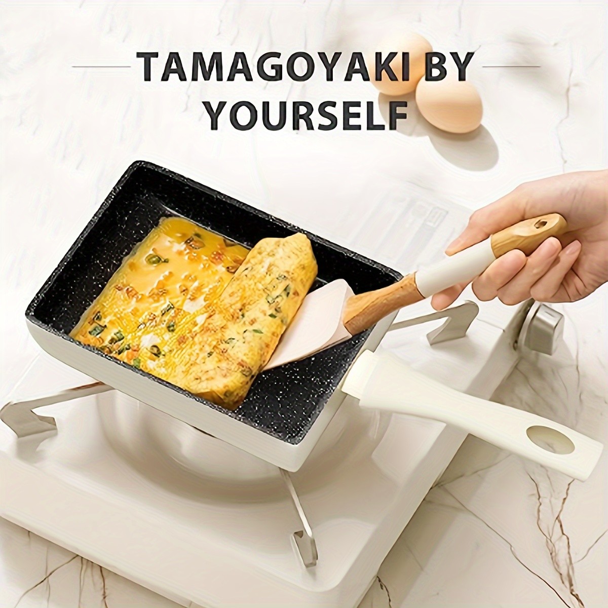 KPXSIAION Japanese Tamagoyaki Pan Non-Stick Granite Stone Omelette Pan for Perfect Japanese Rolled Eggs