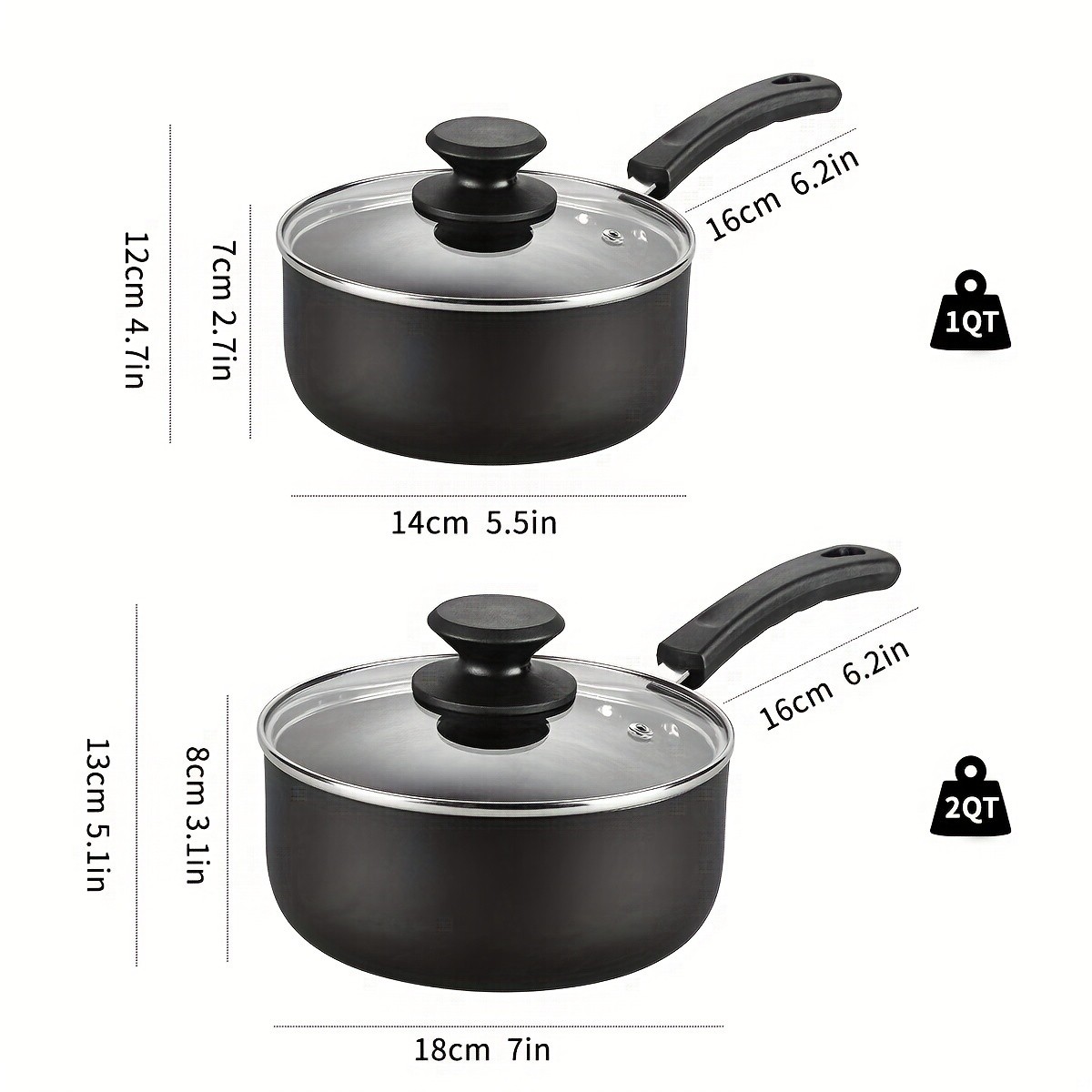 KPXSIAION Nonstick Sauce Pan Set (1QT + 2QT)  Induction-Compatible Aluminum Pots with Lids for Everyday Home Cooking