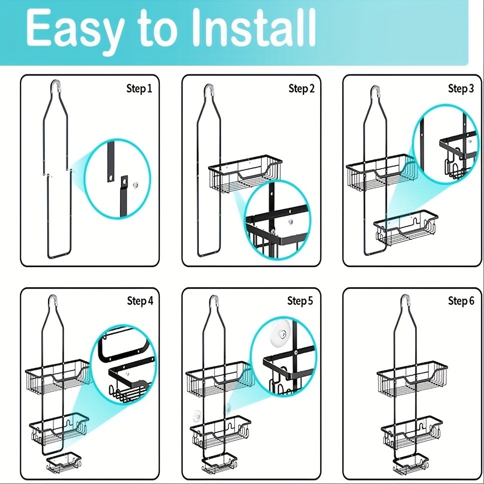 URLUNA Rustproof Black Shower Caddy Wall-Mounted No-Drill Bathroom Organizer with Soap Holder