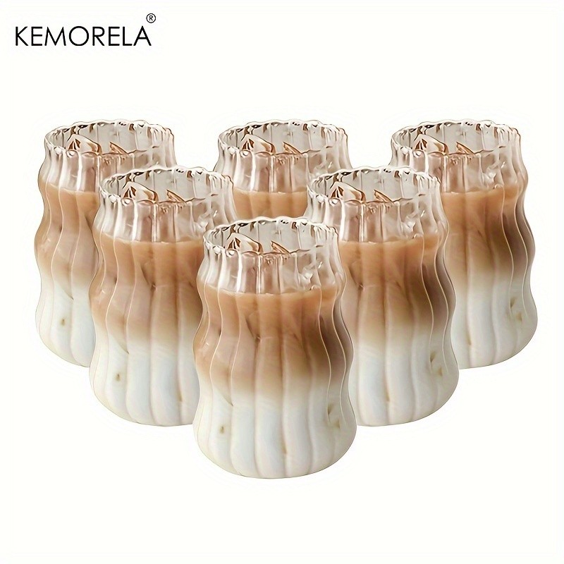 KEMORELA 17oz Irregular Wavy Drinking Glasses (4/6pcs) Clear Water & Coffee Cups for Home & Kitchen