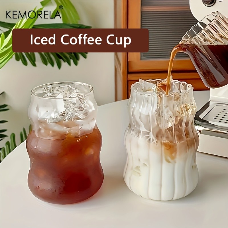 KEMORELA 17oz Irregular Wavy Drinking Glasses (4/6pcs) Clear Water & Coffee Cups for Home & Kitchen