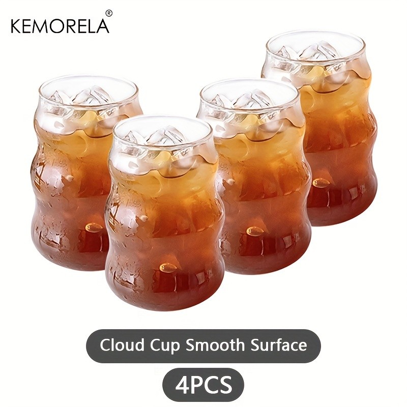 KEMORELA 17oz Irregular Wavy Drinking Glasses (4/6pcs) Clear Water & Coffee Cups for Home & Kitchen