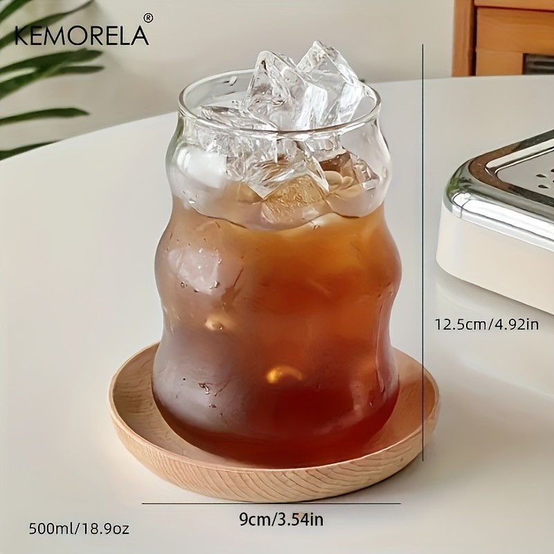 KEMORELA 17oz Irregular Wavy Drinking Glasses (4/6pcs) Clear Water & Coffee Cups for Home & Kitchen