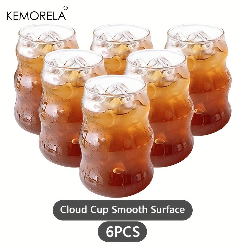 KEMORELA 17oz Irregular Wavy Drinking Glasses (4/6pcs) Clear Water & Coffee Cups for Home & Kitchen