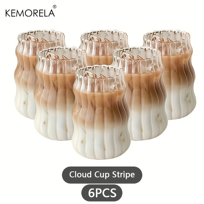 KEMORELA 17oz Irregular Wavy Drinking Glasses (4/6pcs) Clear Water & Coffee Cups for Home & Kitchen
