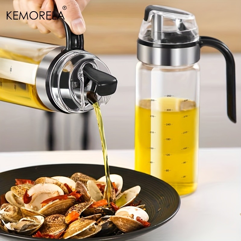KEMORELA Glass Seasoning Bottle Dispenser  PVC-Free Transparent Sauce Jar with Measurement Markings