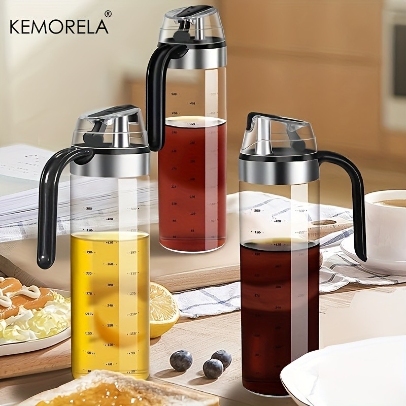 KEMORELA Glass Seasoning Bottle Dispenser  PVC-Free Transparent Sauce Jar with Measurement Markings