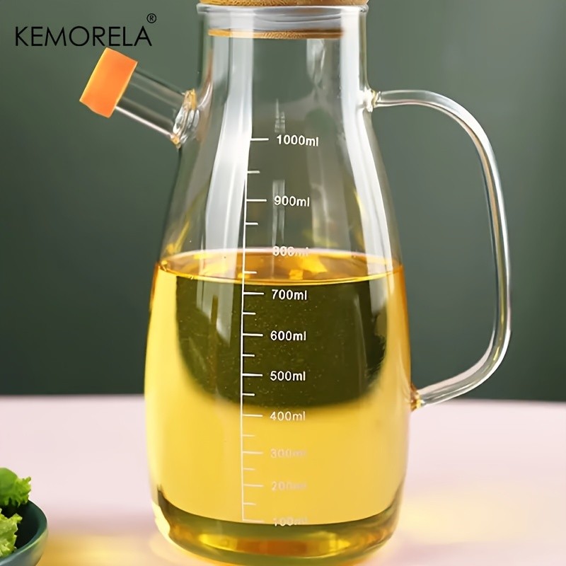 KEMORELA Large Capacity Glass Oil Can BPA-Free Leak-Proof Dispenser for Olive Oil, Vinegar & Condiments