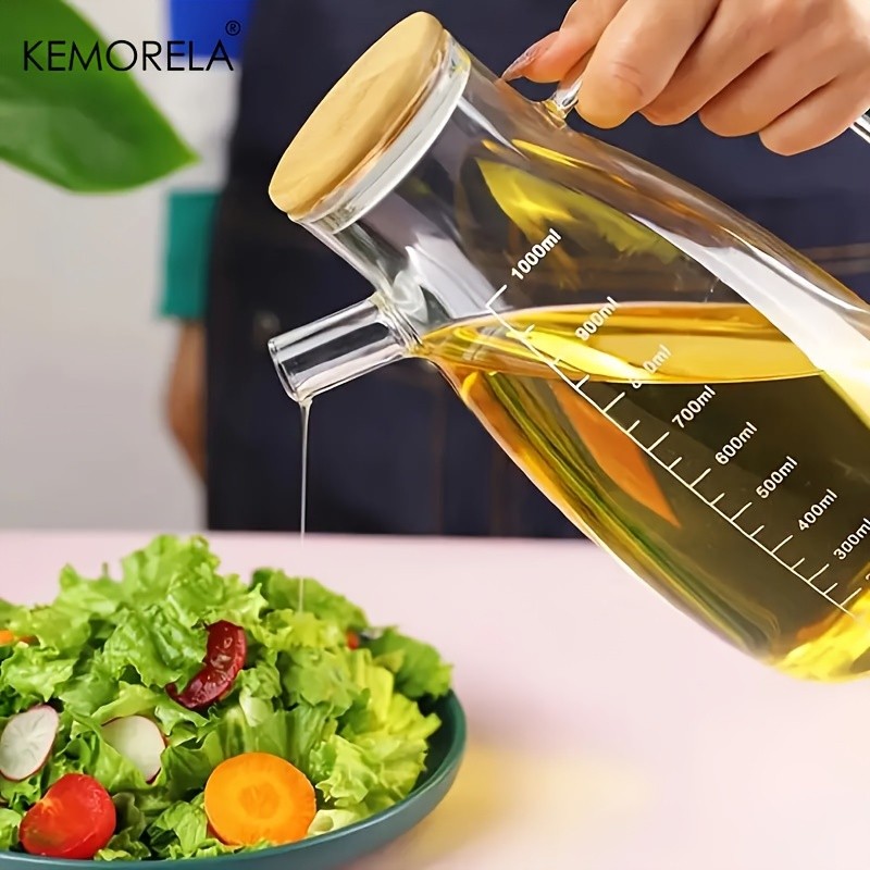 KEMORELA Large Capacity Glass Oil Can BPA-Free Leak-Proof Dispenser for Olive Oil, Vinegar & Condiments