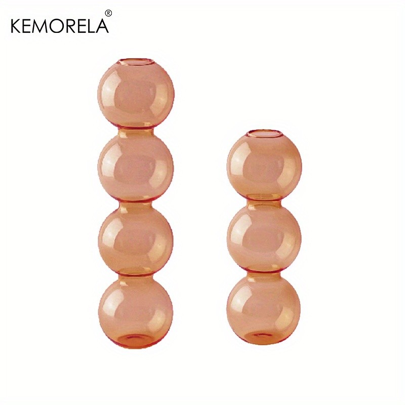 KEMORELA Set of 2 Ball-Shaped Glass Vases  Amber Decorative Vases for Living Room, Tabletop & Event Decor