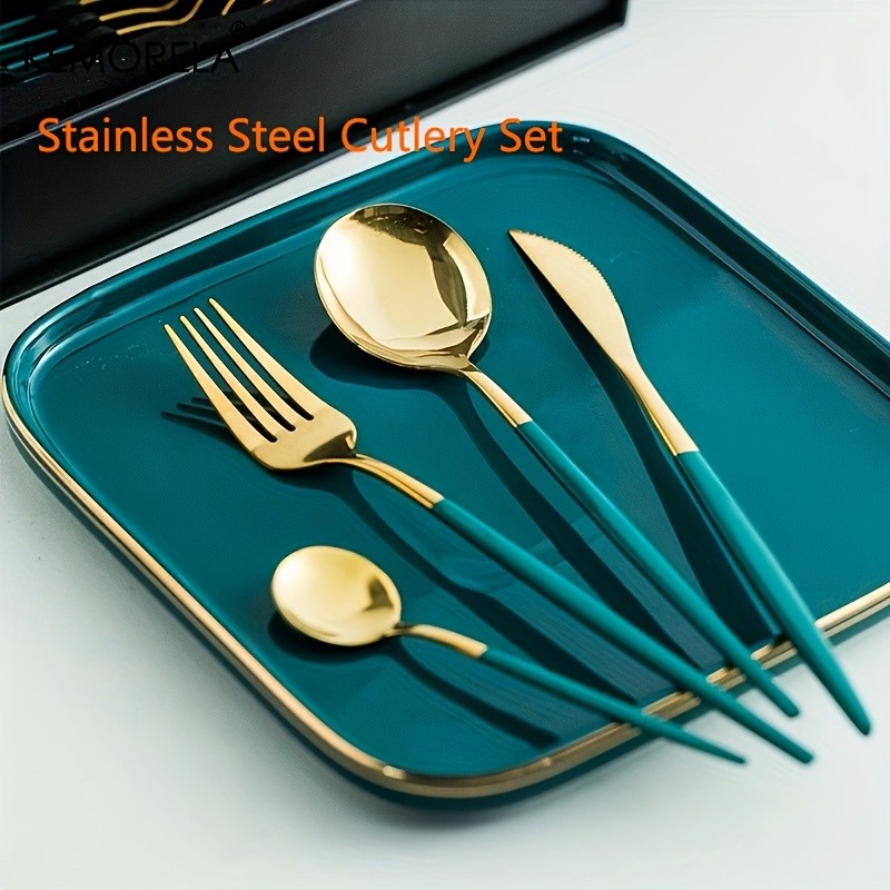 KEMORELA 24pcs Stainless Steel Utensil Collection  Premium Knife, Fork & Spoon Cutlery Set (Dishwasher-Safe)