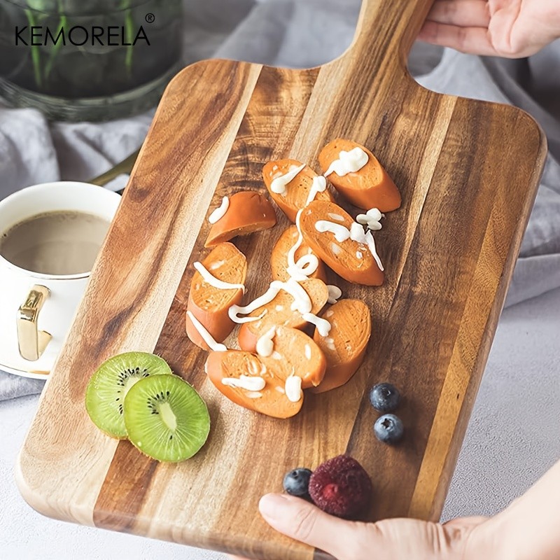 KEMORELA Acacia Wood Cutting Board with Handle  Extra Long Natural Grain Serving Board for Cheese, Charcuterie, Bread & Fruit