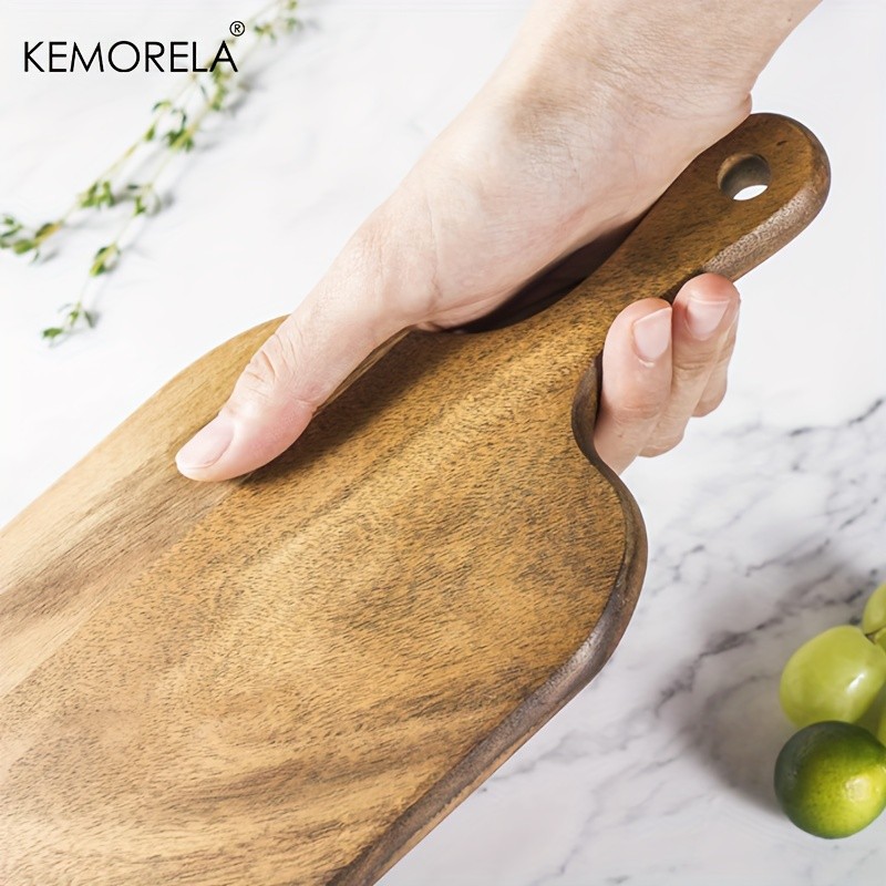KEMORELA Acacia Wood Cutting Board with Handle  Extra Long Natural Grain Serving Board for Cheese, Charcuterie, Bread & Fruit