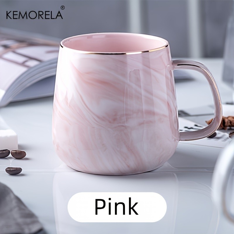 KEMORELA Golden-Trimmed Ceramic Coffee Mug (13.5oz/400ml)  Marble Texture Breakfast Cup for Coffee, Milk, Juice & Oatmeal