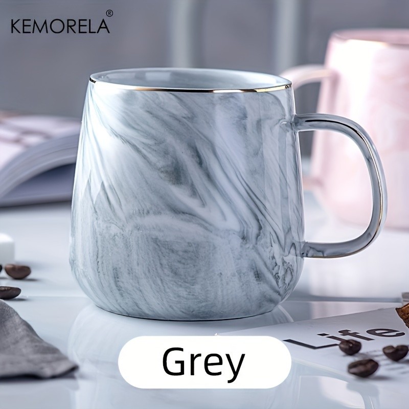 KEMORELA Golden-Trimmed Ceramic Coffee Mug (13.5oz/400ml)  Marble Texture Breakfast Cup for Coffee, Milk, Juice & Oatmeal