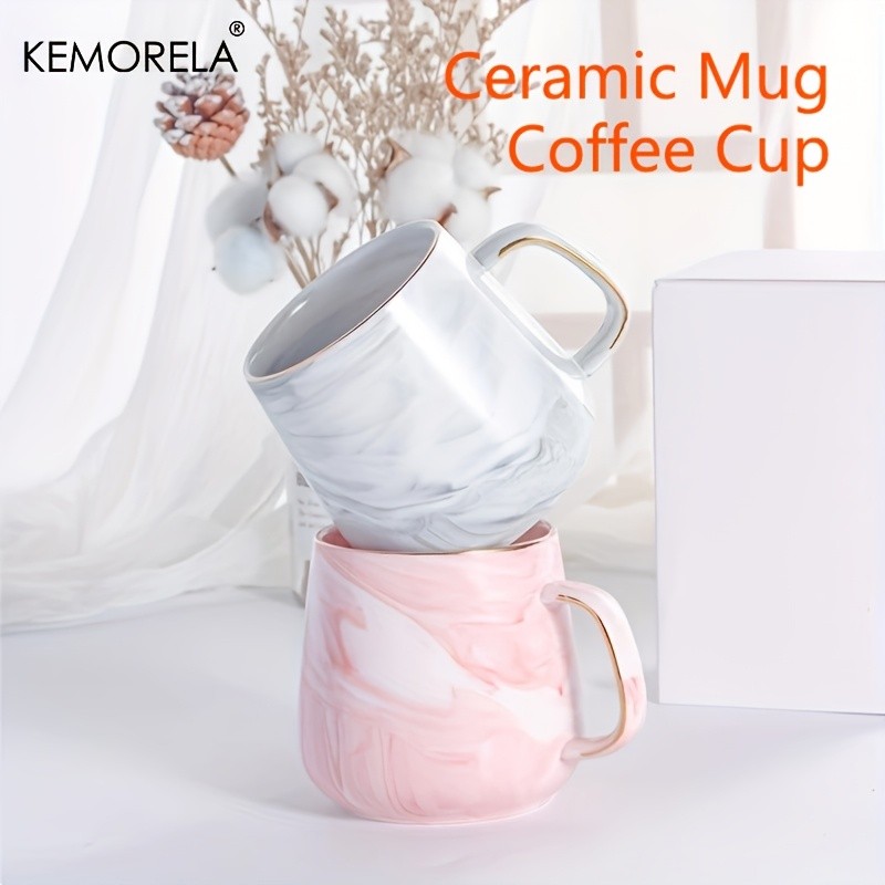 KEMORELA Golden-Trimmed Ceramic Coffee Mug (13.5oz/400ml)  Marble Texture Breakfast Cup for Coffee, Milk, Juice & Oatmeal
