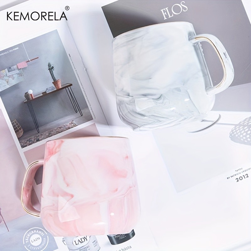 KEMORELA Golden-Trimmed Ceramic Coffee Mug (13.5oz/400ml)  Marble Texture Breakfast Cup for Coffee, Milk, Juice & Oatmeal