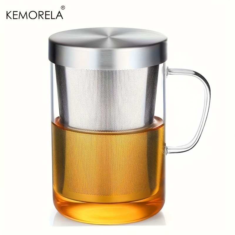 KEMORELA Heat-Resistant Borosilicate Glass Tea Mug (16.13oz)  Stainless Steel Infuser & Lid for Loose Leaf Tea